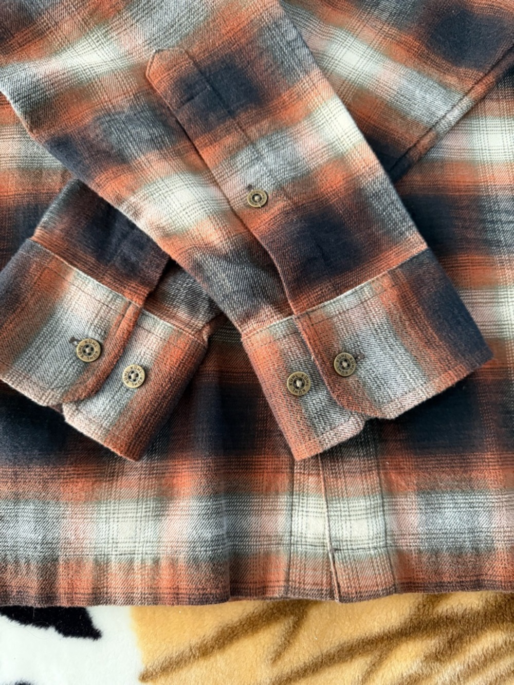 Kuhl Medium Brown, Orange & Black Plaid Flannel Shirt - Picture 10 of 13